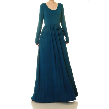 Dark blue round neck flowing long skirt