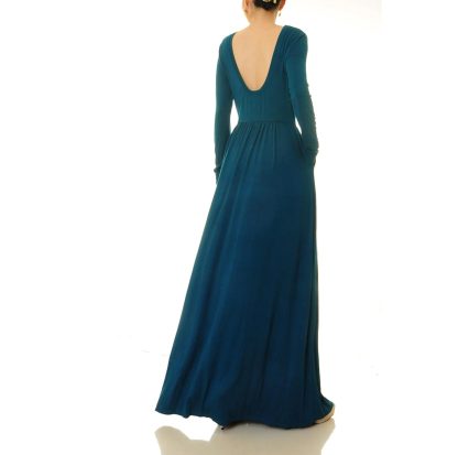 Dark blue round neck flowing long skirt - Image 5