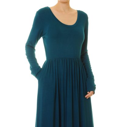 Dark blue round neck flowing long skirt - Image 3