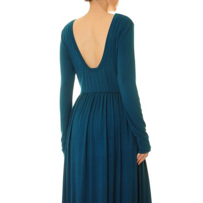 Dark blue round neck flowing long skirt - Image 2