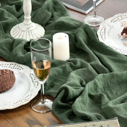 Deep forest green gauze table runner - Image 4