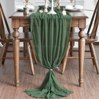 Deep forest green gauze table runner