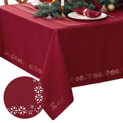 Deep red snowflake hollow tablecloth - Image 4