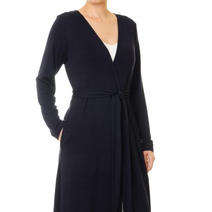 Deep sea blue double-breasted tie robe - Image 7