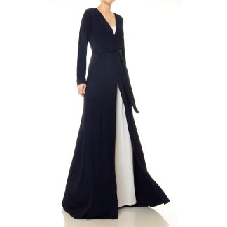 Deep sea blue double-breasted tie robe