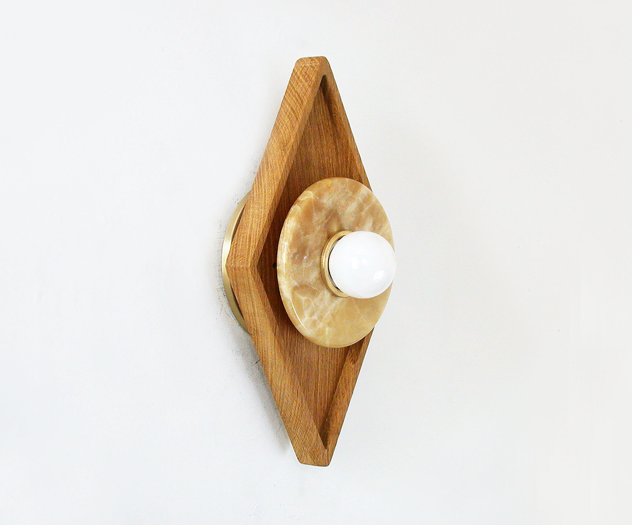 Diamond Wood Disc and Opal Bulb Wall Sconce - Image 5