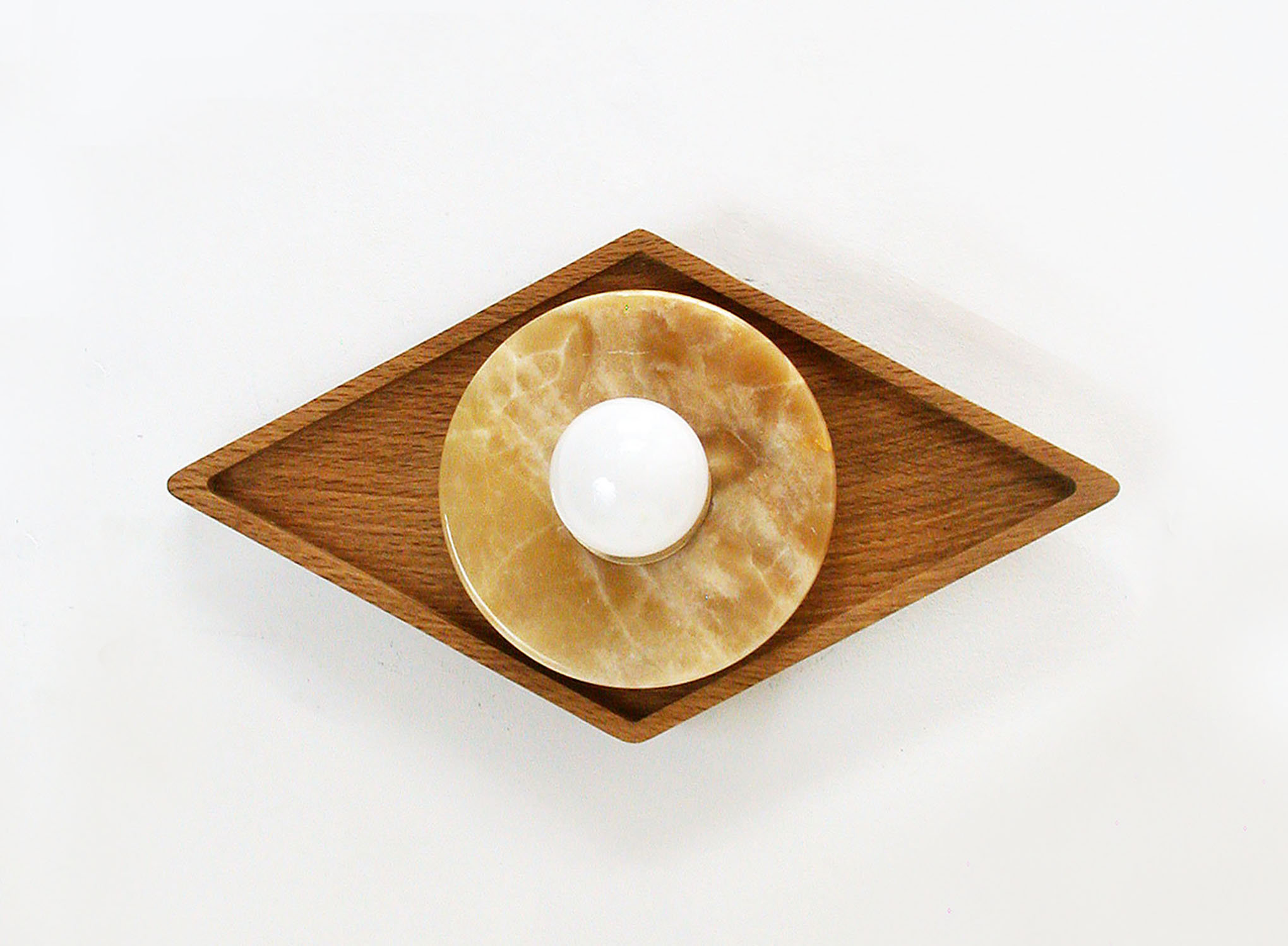 Diamond Wood Disc and Opal Bulb Wall Sconce - Image 4