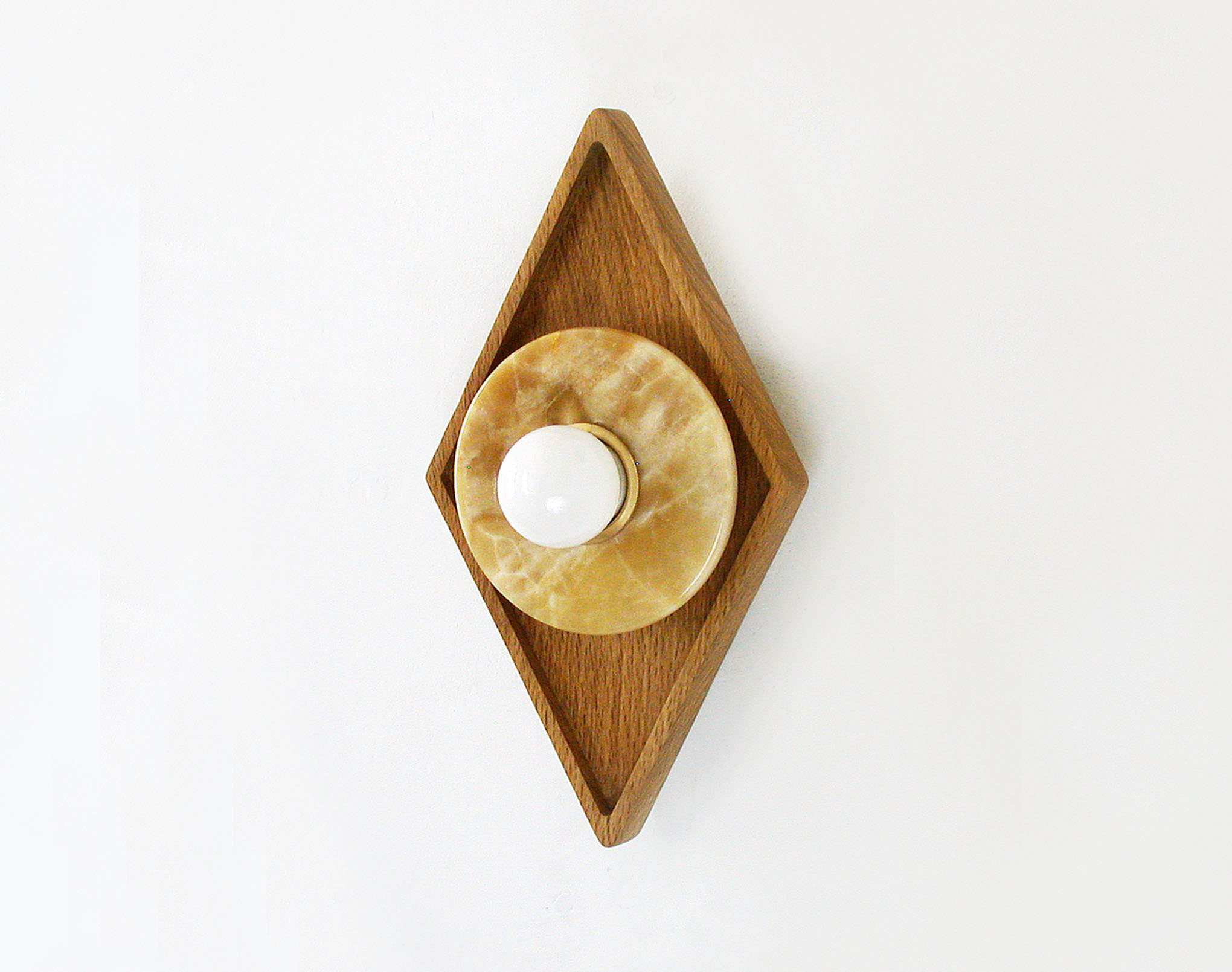 Diamond Wood Disc and Opal Bulb Wall Sconce - Image 3