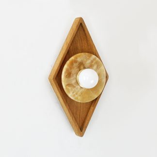 Diamond Wood Disc and Opal Bulb Wall Sconce