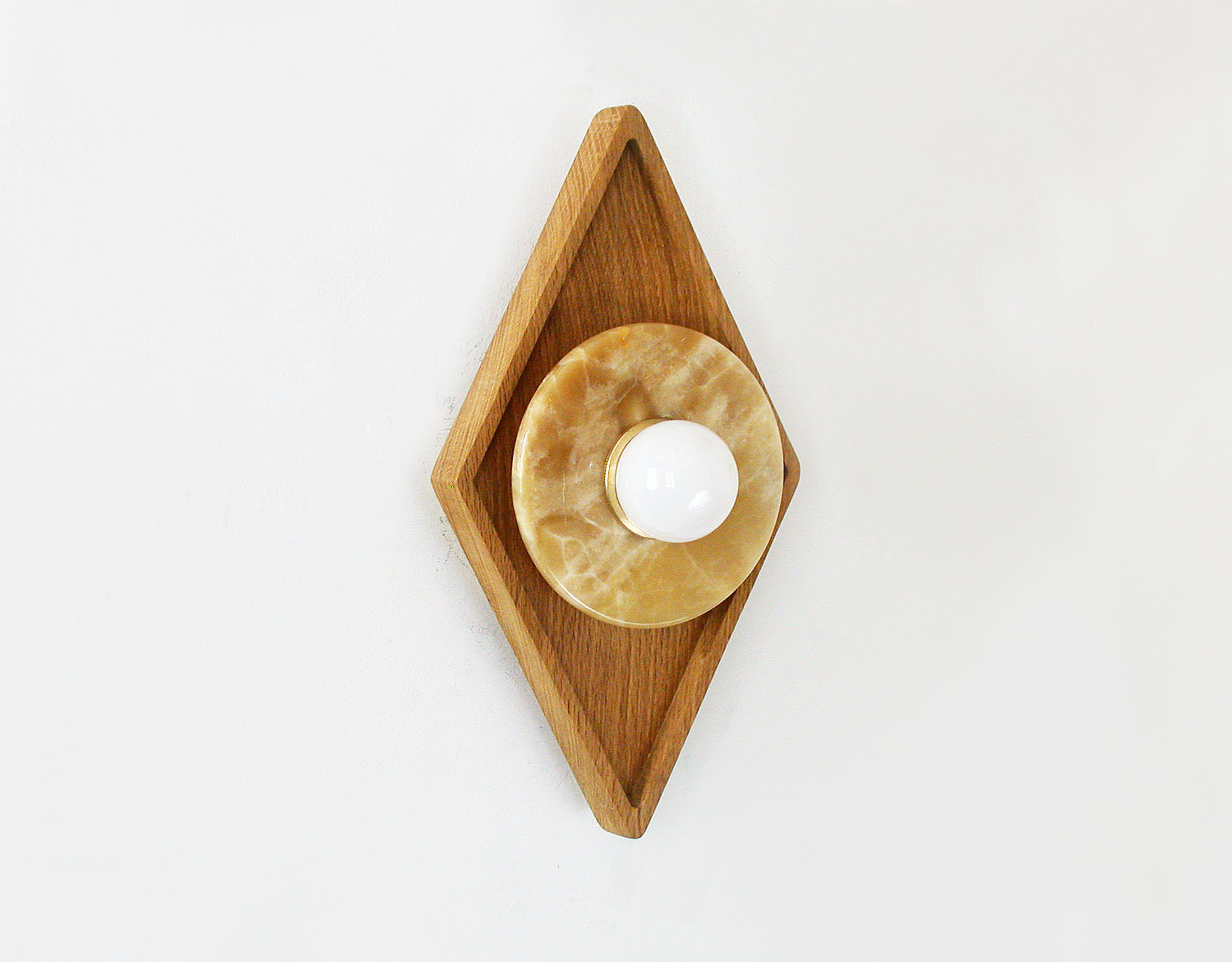 Diamond Wood Disc and Opal Bulb Wall Sconce
