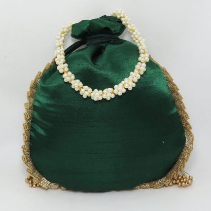 Emerald Velvet Vine Embroidered Potli Bag - Image 4