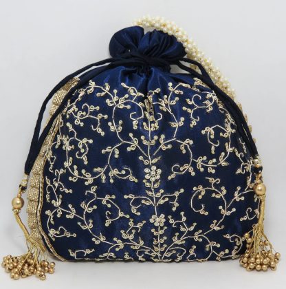 Emerald Velvet Vine Embroidered Potli Bag - Image 2