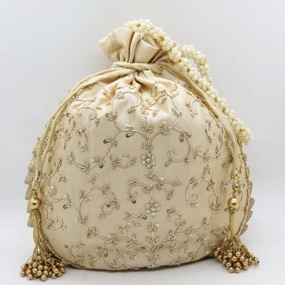 Emerald Velvet Vine Embroidered Potli Bag - Image 7
