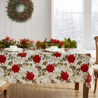 Festive Poinsettia Christmas Tablecloth