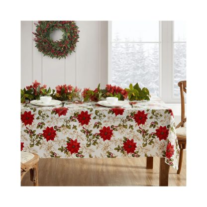 Festive Poinsettia Christmas Tablecloth - Image 3