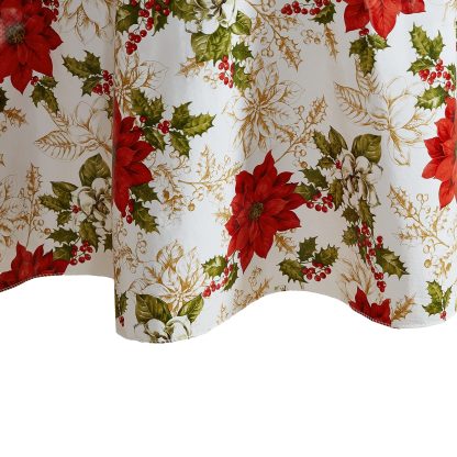 Festive Poinsettia Christmas Tablecloth - Image 2