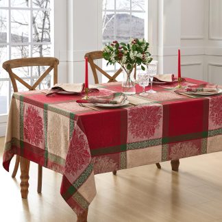 Festive Poinsettia Jacquard Tablecloth