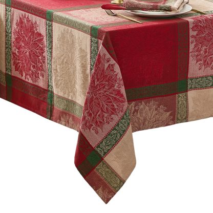 Festive Poinsettia Jacquard Tablecloth - Image 3
