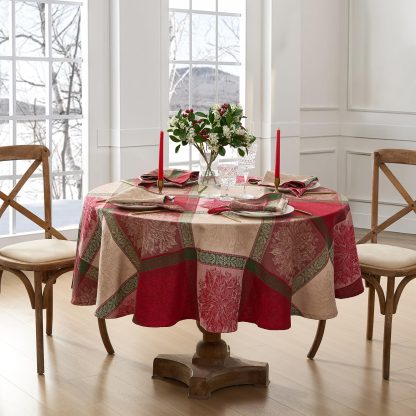 Festive Poinsettia Jacquard Tablecloth - Image 2