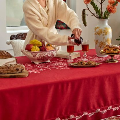 Festive Red Flower Border Tablecloth - Image 6