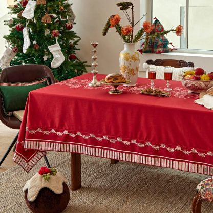 Festive Red Flower Border Tablecloth - Image 2