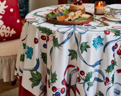 Festive Ribbon and Holly Berry Tablecloth - Image 5