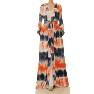 Flame-colored lace-up robe for outer wear