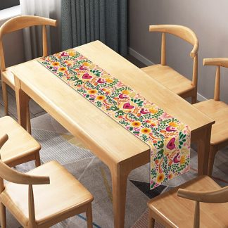 Folk art bird song and flower fragrance table runner
