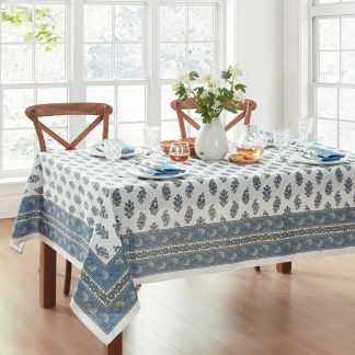 French blue floral border tablecloth