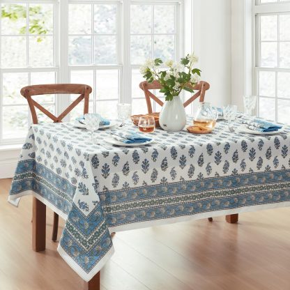 French blue floral border tablecloth