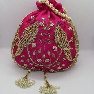 Fuchsia Bird Embroidered Potli Bag