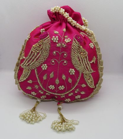 Fuchsia Bird Embroidered Potli Bag