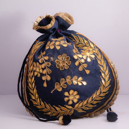 Fuchsia Potli Bag with Gold Foil Appliques - Image 3