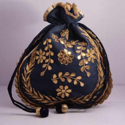 Fuchsia Potli Bag with Gold Foil Appliques - Image 2