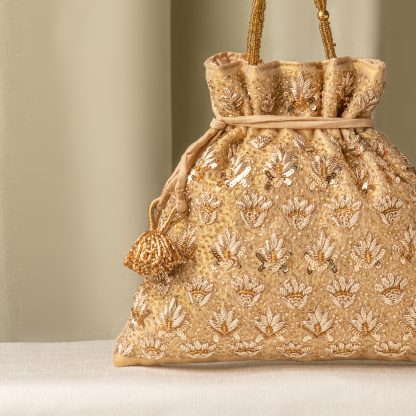 Full Gold Leaf Embroidery Potli Bag - Image 3