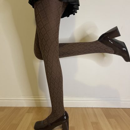 Vintage brown jacquard tights - Image 9