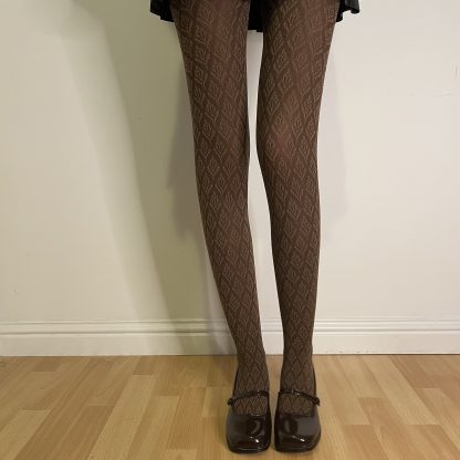 Vintage brown jacquard tights - Image 7