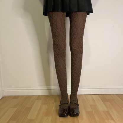 Vintage brown jacquard tights - Image 5
