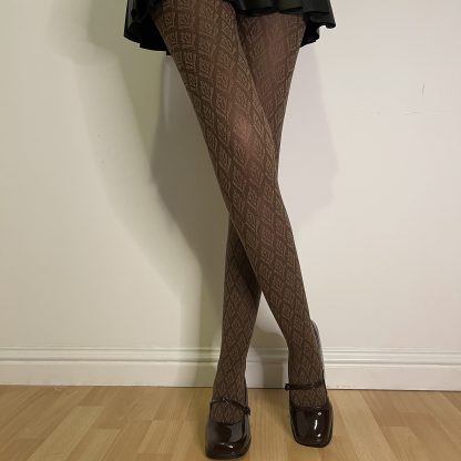 Vintage brown jacquard tights