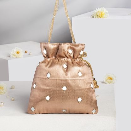 Gold Check Mirror Finish Potli Bag - Image 4