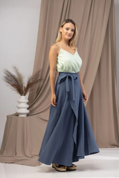 Gray-blue linen wrap maxi dress - Image 4