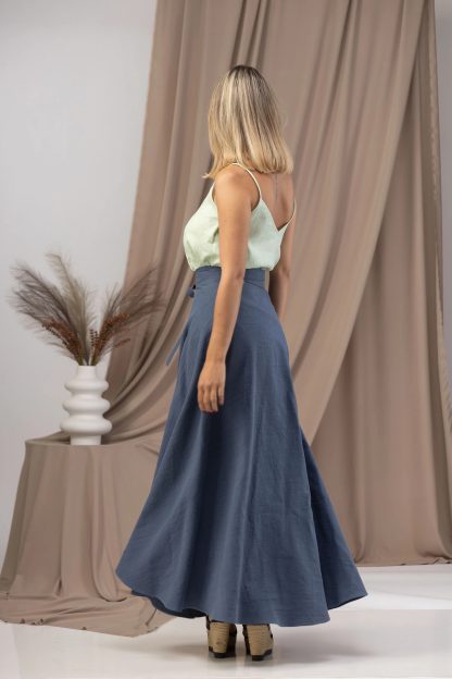 Gray-blue linen wrap maxi dress - Image 3