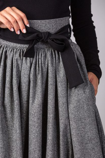 Grey Wool Bow Midi Skirt - Image 8