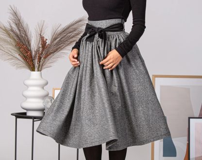 Grey Wool Bow Midi Skirt - Image 7