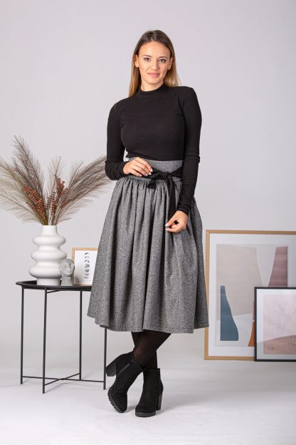 Grey Wool Bow Midi Skirt - Image 5
