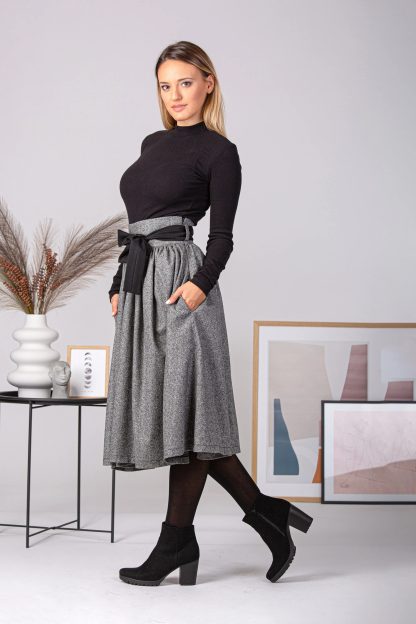 Grey Wool Bow Midi Skirt - Image 4