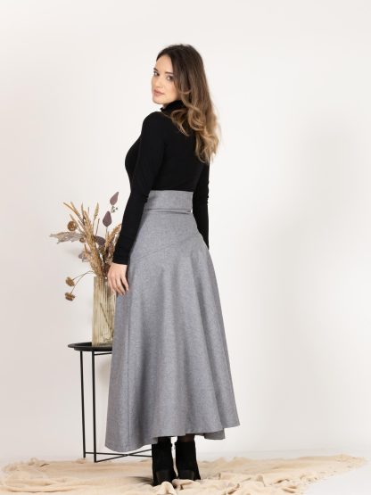 Grey Wool Flared Midi Skirt - Image 7