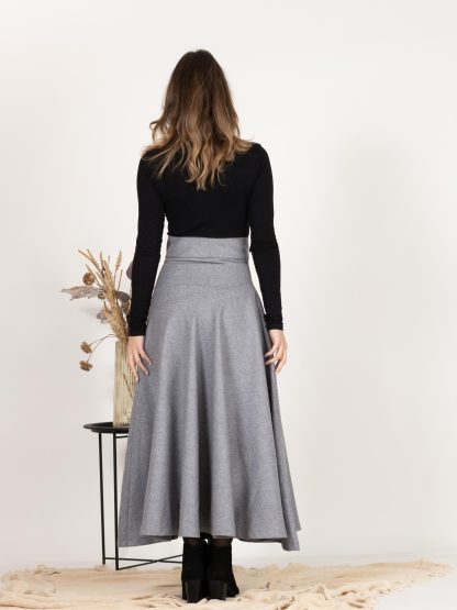 Grey Wool Flared Midi Skirt - Image 3