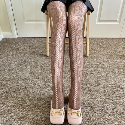 Brown tone vintage lace pantyhose