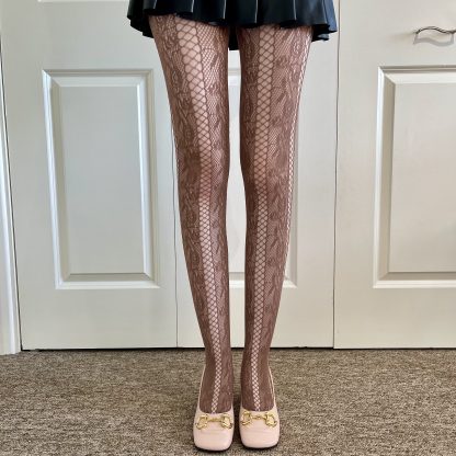 Brown tone vintage lace pantyhose - Image 5